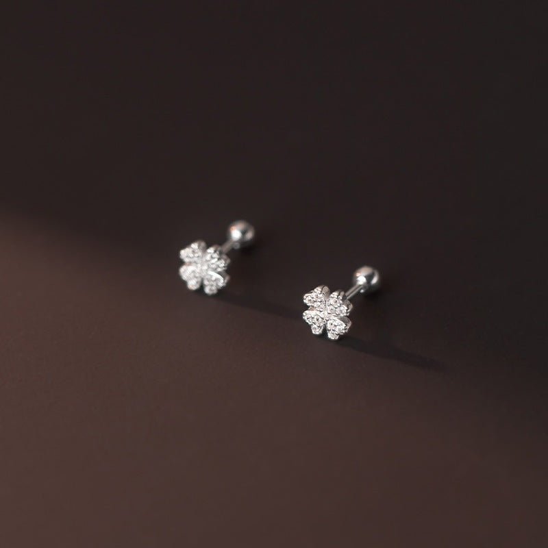 Heart Four Leaf Earrings Silver - 3267SV