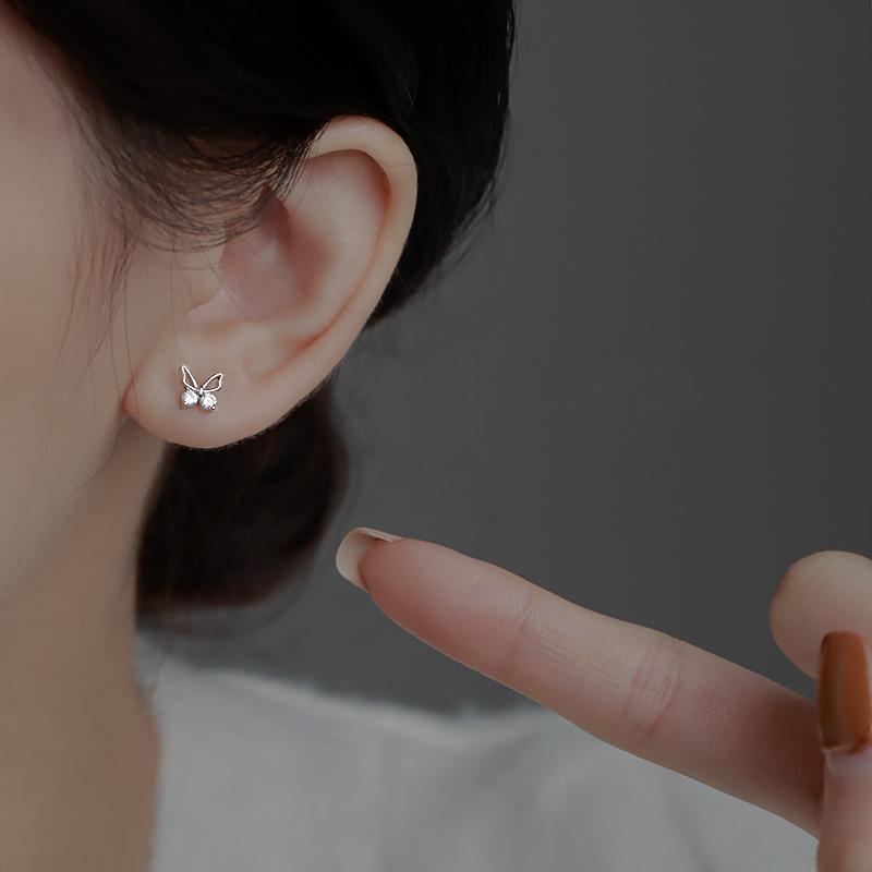 Stone Butterfly Earrings Silver