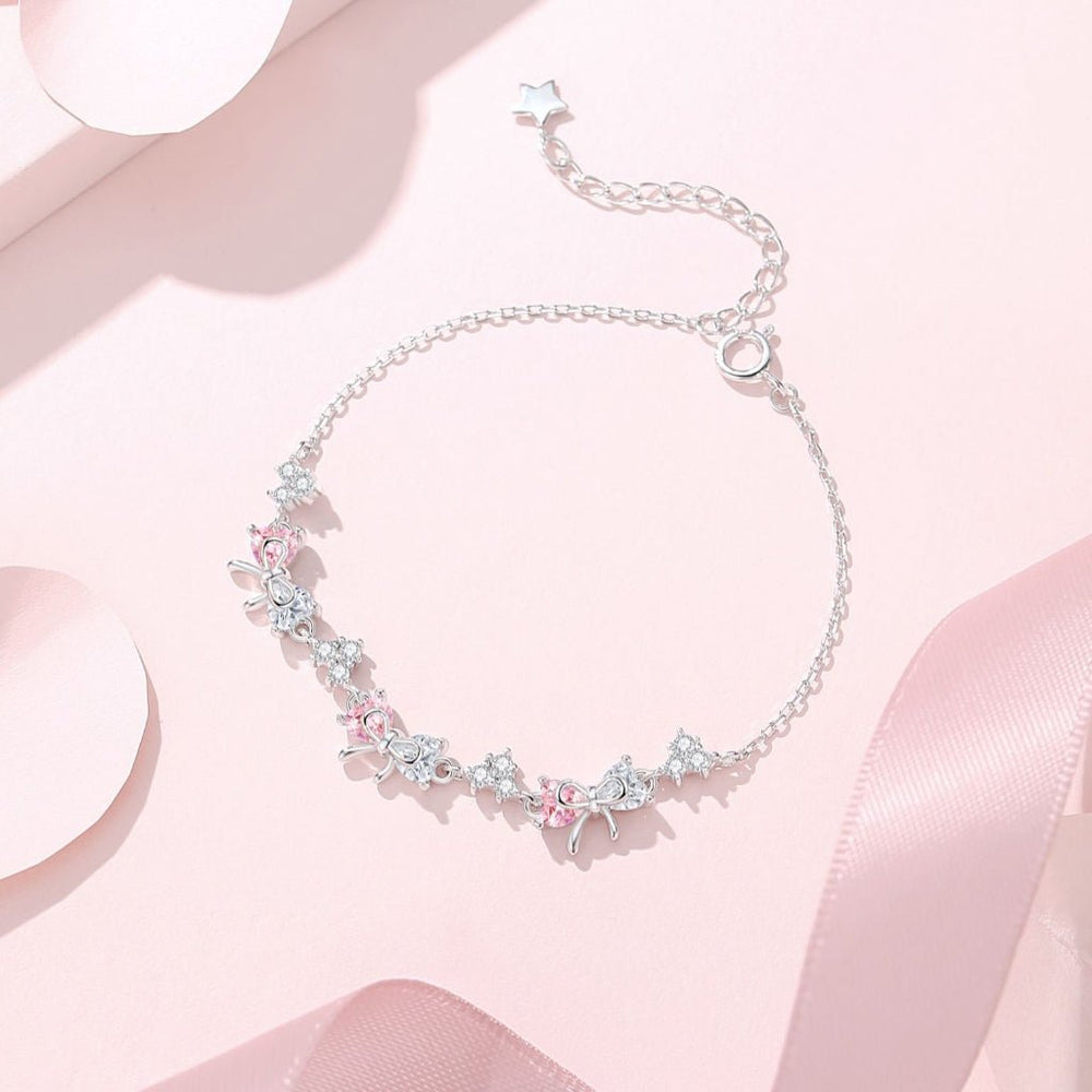 Crystal Bow Bracelet Silver Pink