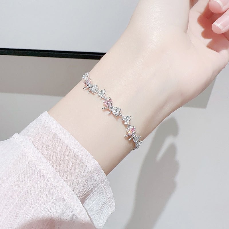 Crystal Bow Bracelet Silver Pink