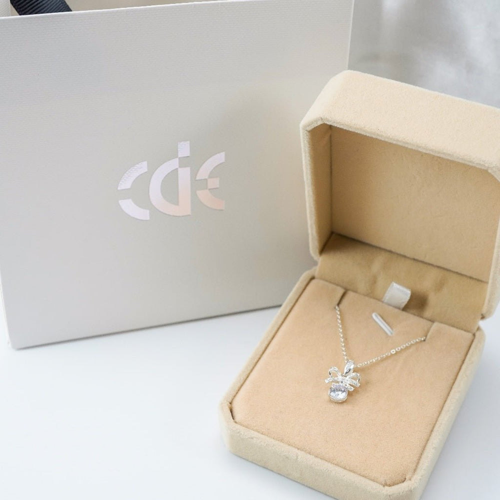 Bow Water Droplet Pendant Necklace Silver