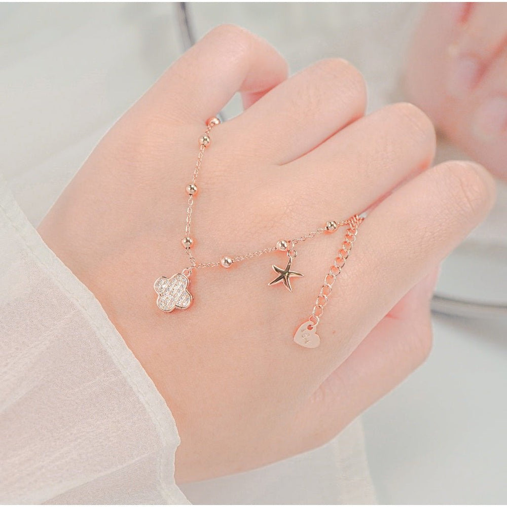 Lucky Four Leaf Star Bracelet Rose Gold