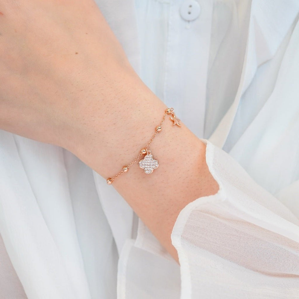 Lucky Four Leaf Star Bracelet Rose Gold