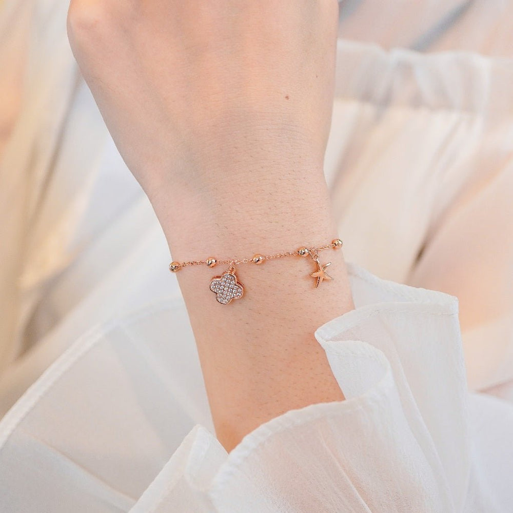 Lucky Four Leaf Star Bracelet Rose Gold