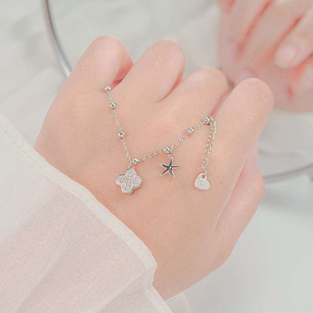 Lucky Four Leaf Star Bracelet Silver