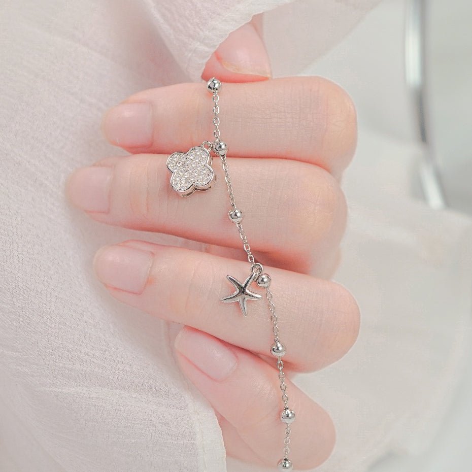 Lucky Four Leaf Star Bracelet Silver