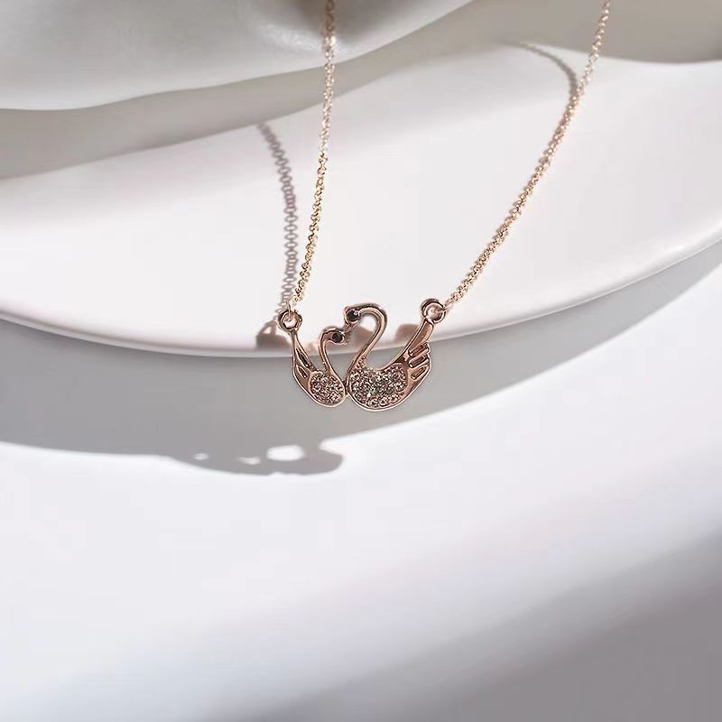 Swan Couple Necklace Rose Gold