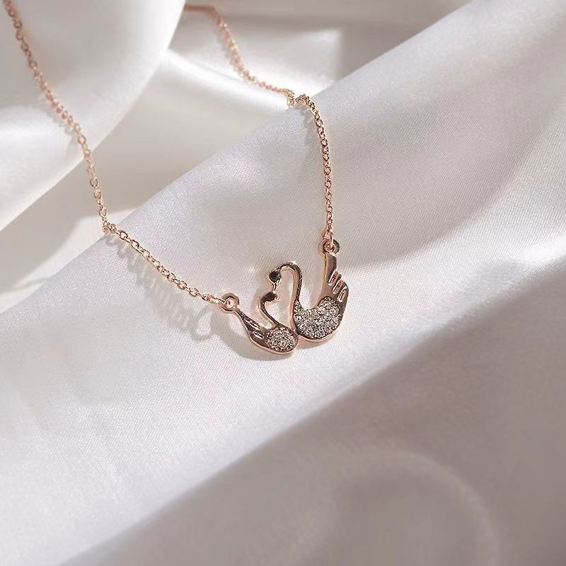 Swan Couple Necklace Rose Gold