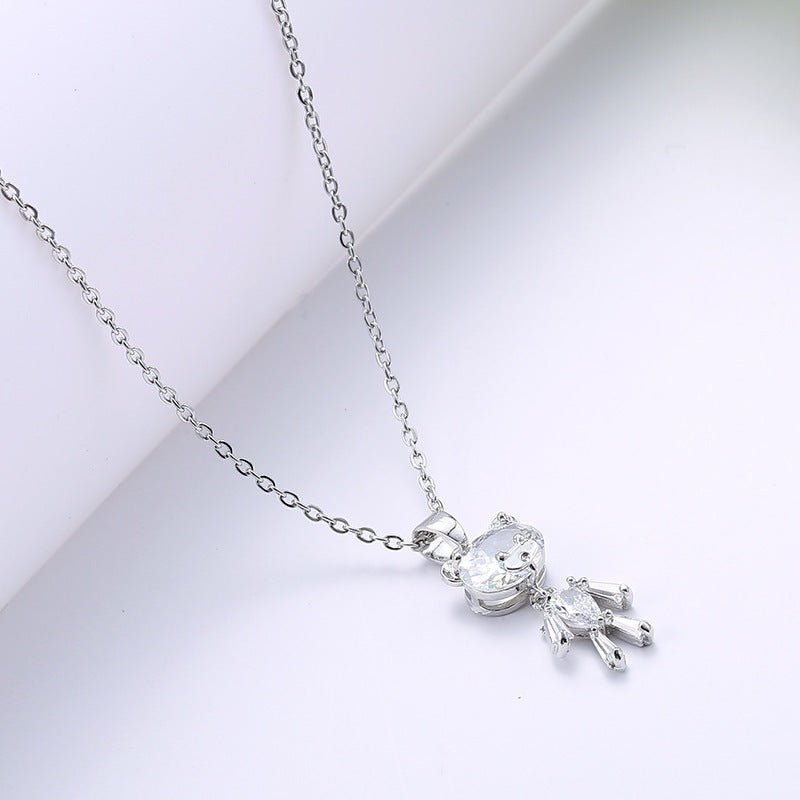 Crystal Teddy Bear Children Necklace Silver