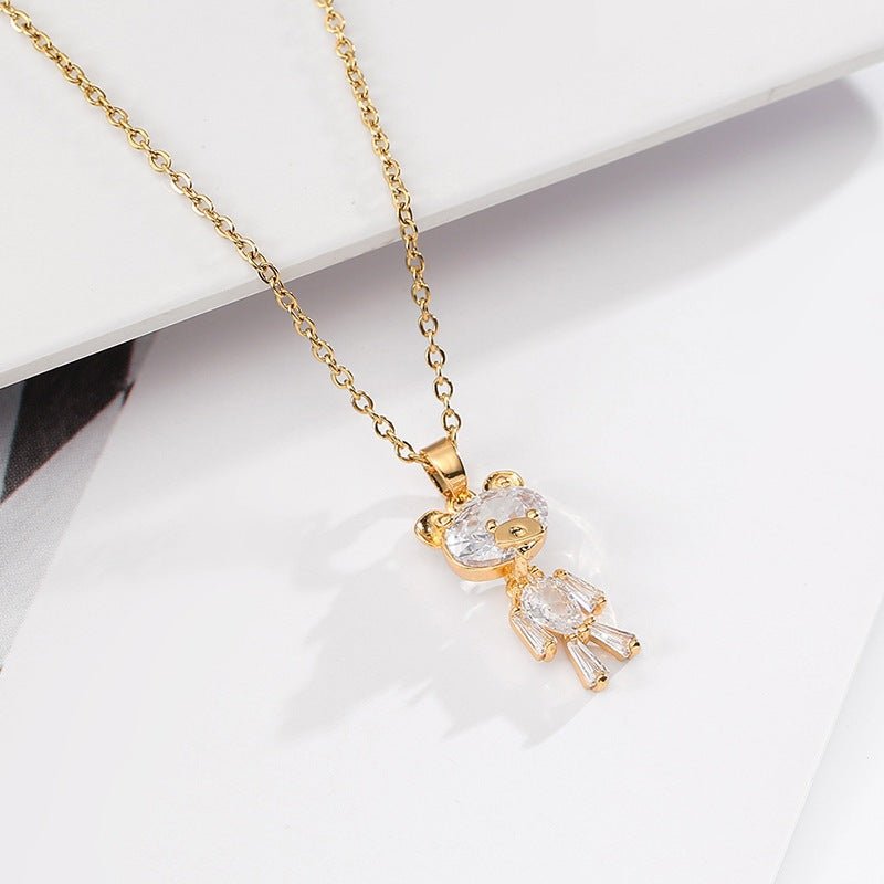 Crystal Teddy Bear Children Necklace Gold