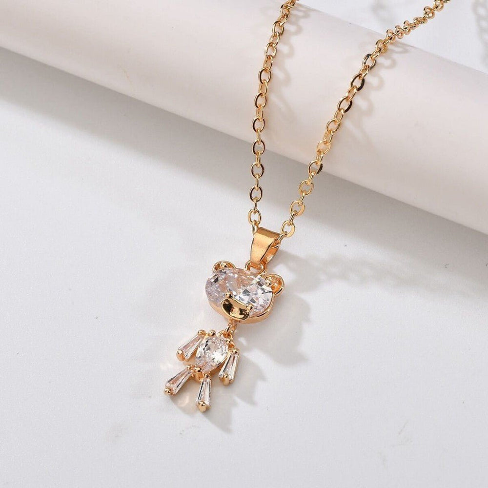 Crystal Teddy Bear Children Necklace Rose Gold