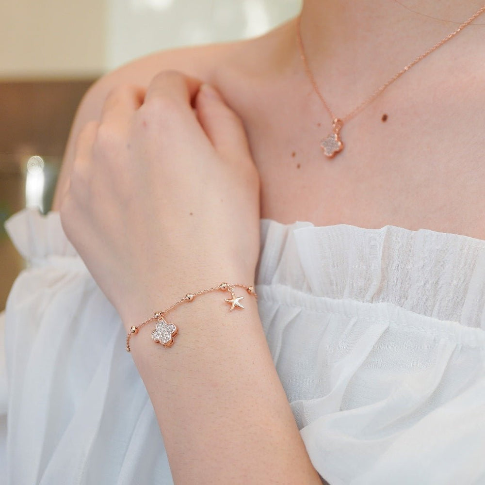 Lucky Four Leaf Star Bracelet Rose Gold