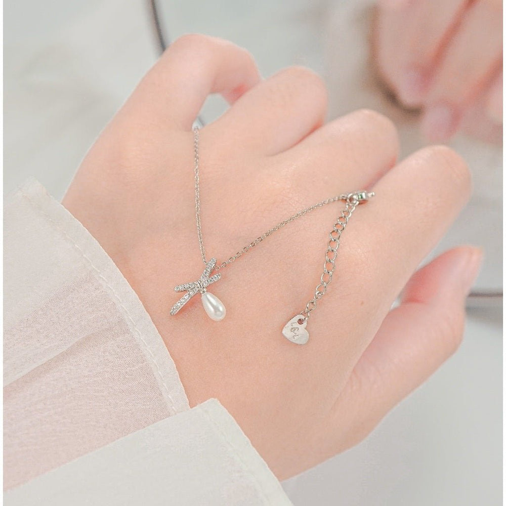 Bow Charm Necklace Silver