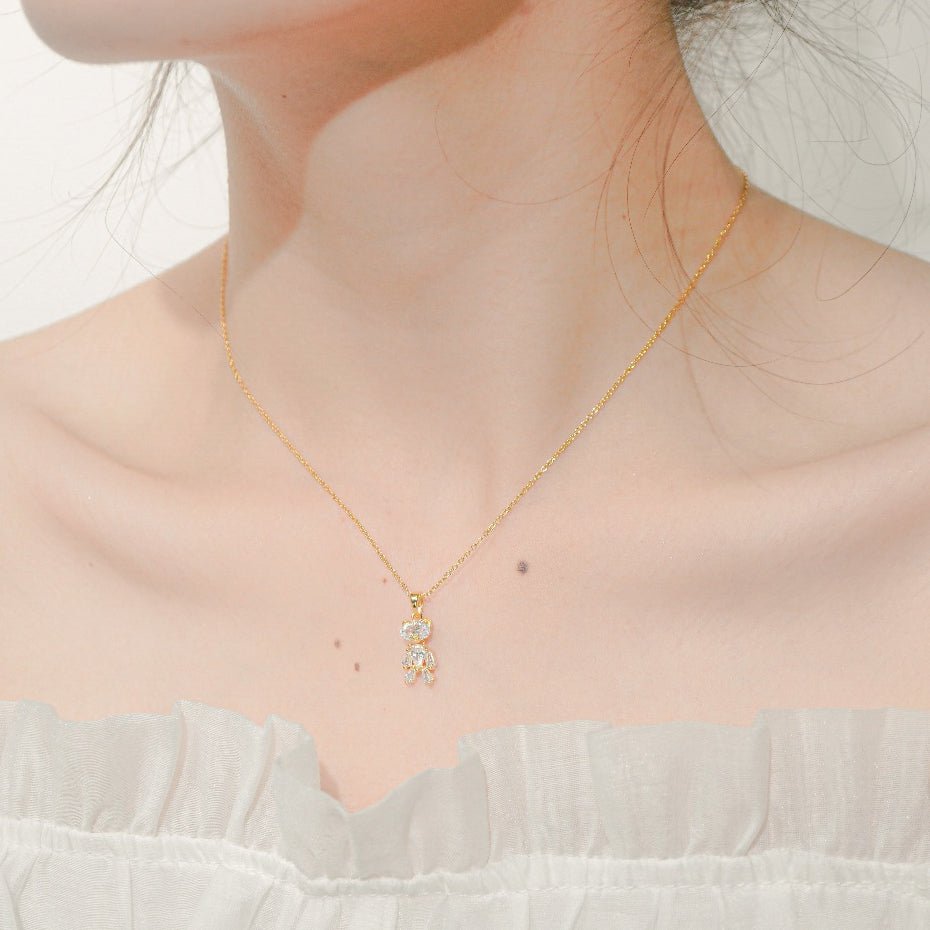 Crystal Teddy Bear Children Necklace Gold