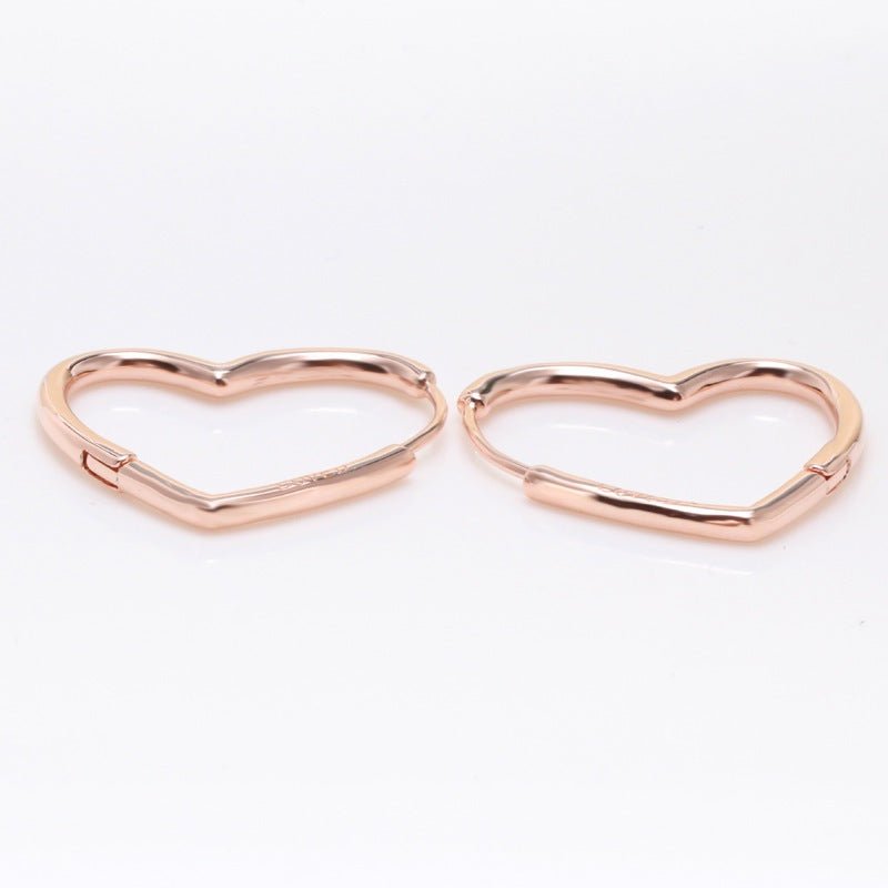 Sterling Silver Small Heart Hoop Earrings Rose Gold, khuyên trơn bản mảnh uốn thành hình trái tim