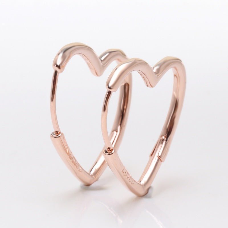 Sterling Silver Small Heart Hoop Earrings Rose Gold