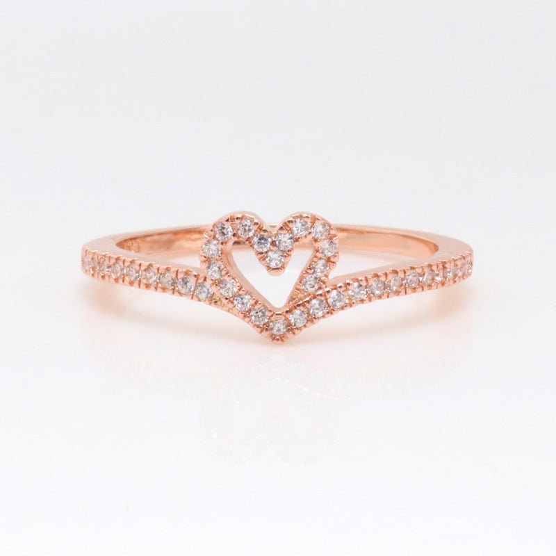 Sparkling Wishbone Heart Ring Silver