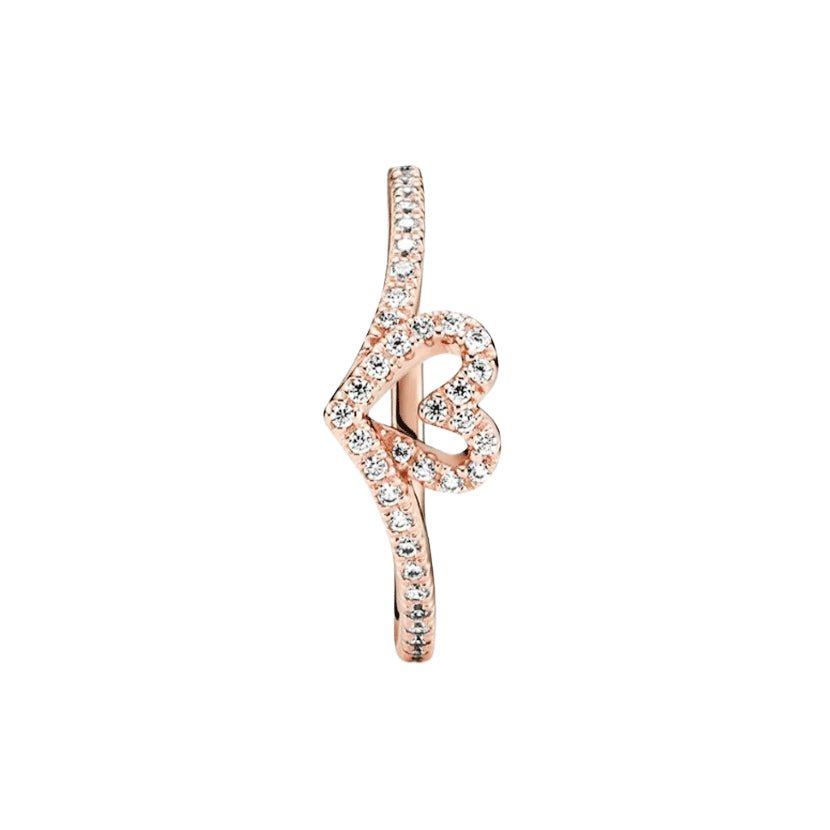 Sparkling Wishbone Heart Ring Silver