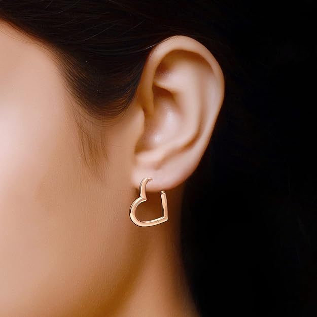 Sterling Silver Small Heart Hoop Earrings Rose Gold