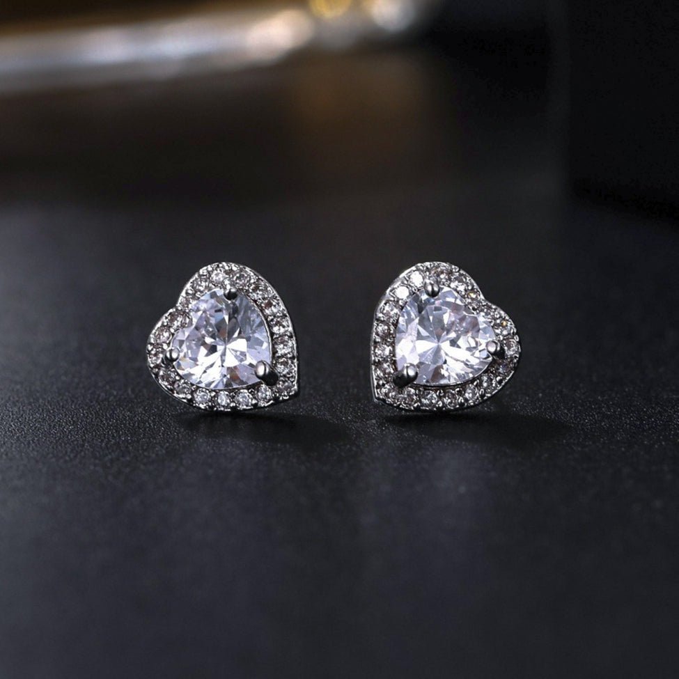 Stone Heart Earrings Silver - 3266SV