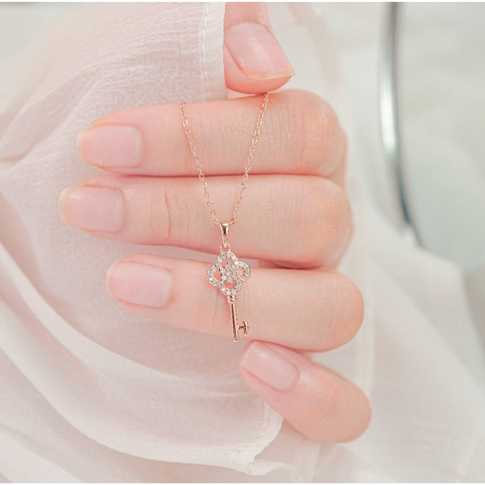 Flower Key Necklace Rose Gold
