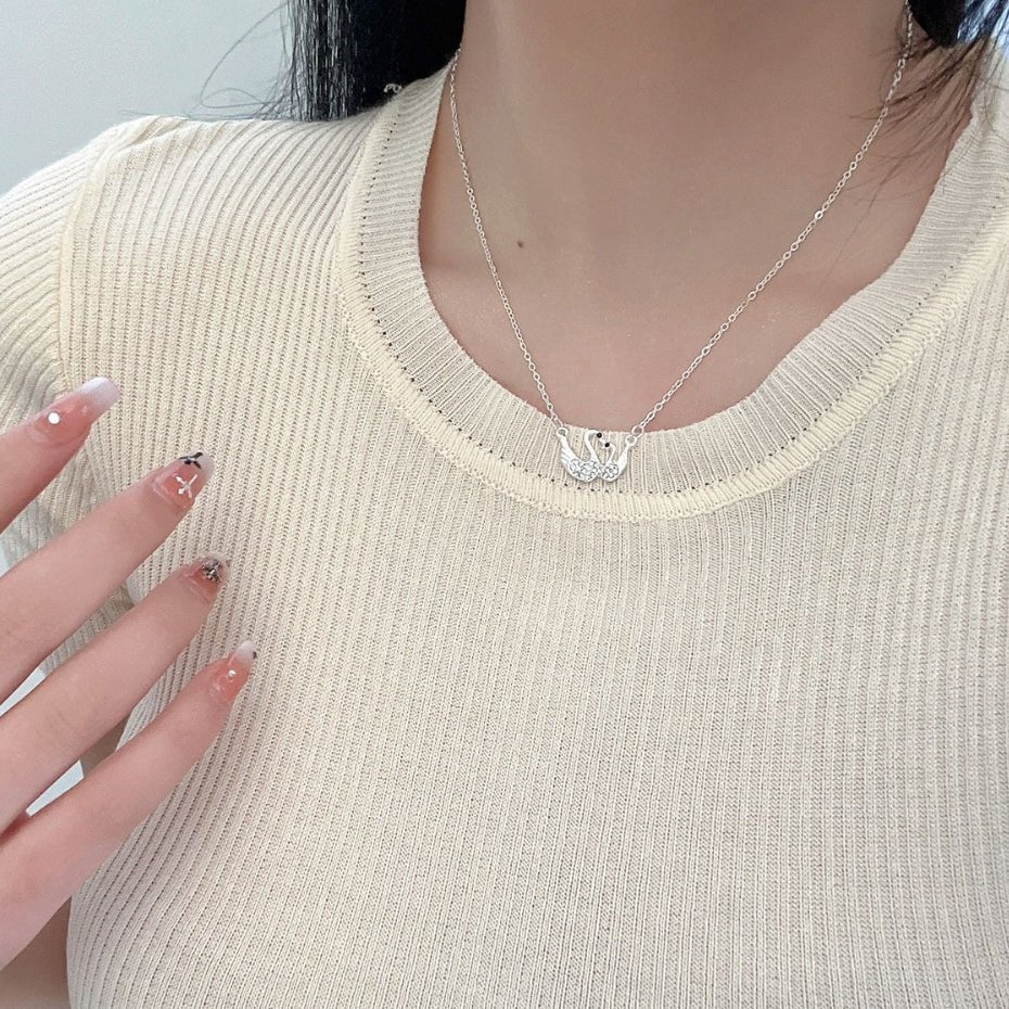 Swan Couple Necklace Silver