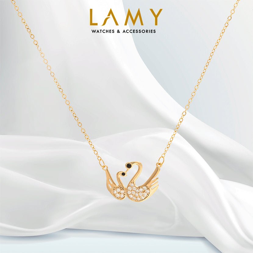 Swan Couple Necklace Gold