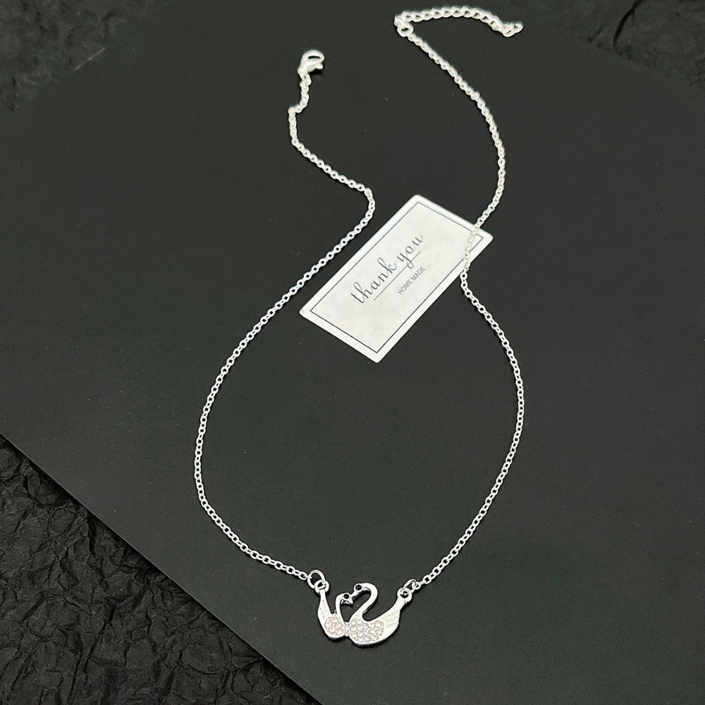 Swan Couple Necklace Silver