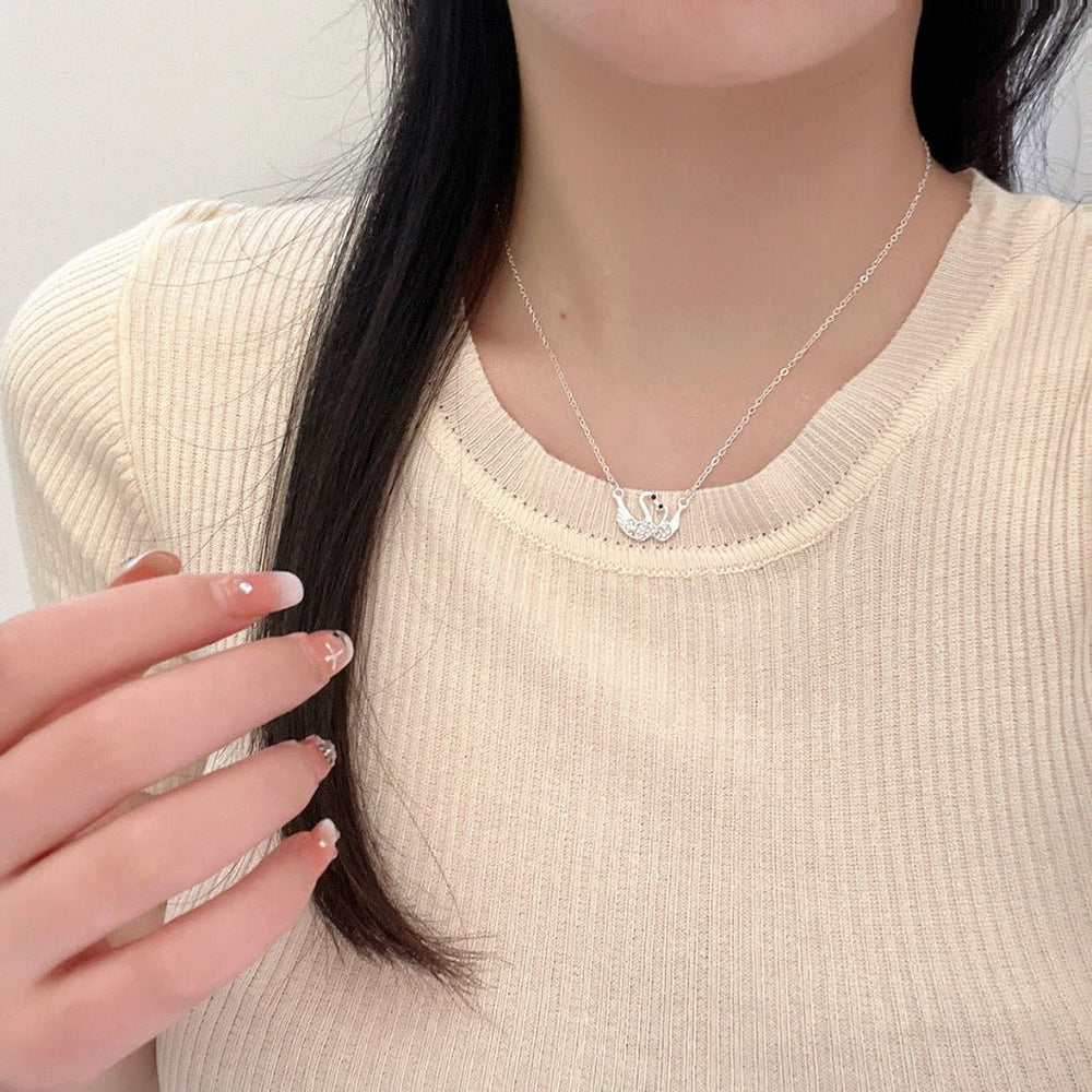 Swan Couple Necklace Silver