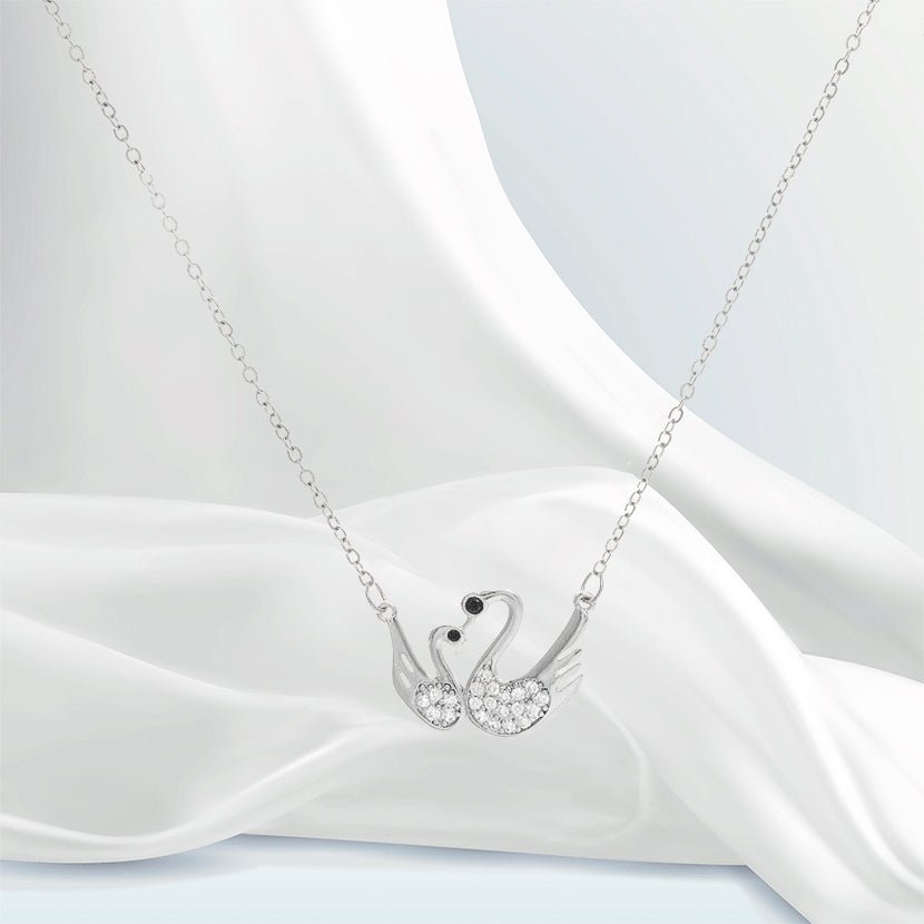 Swan Couple Necklace Silver