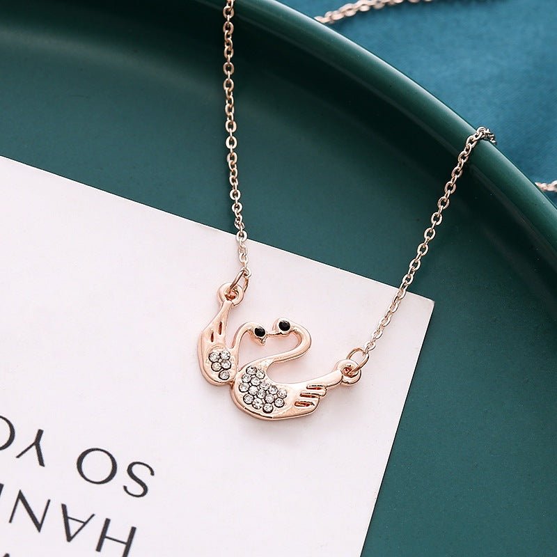 Swan Couple Necklace Rose Gold