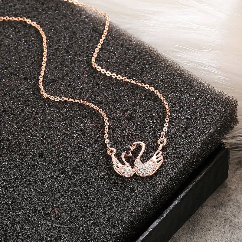 Swan Couple Necklace Rose Gold