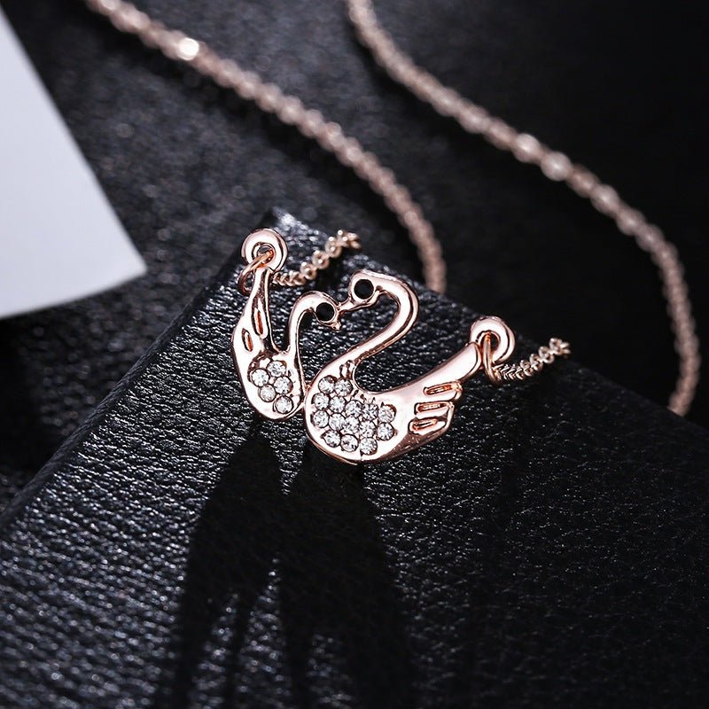 Swan Couple Necklace Rose Gold
