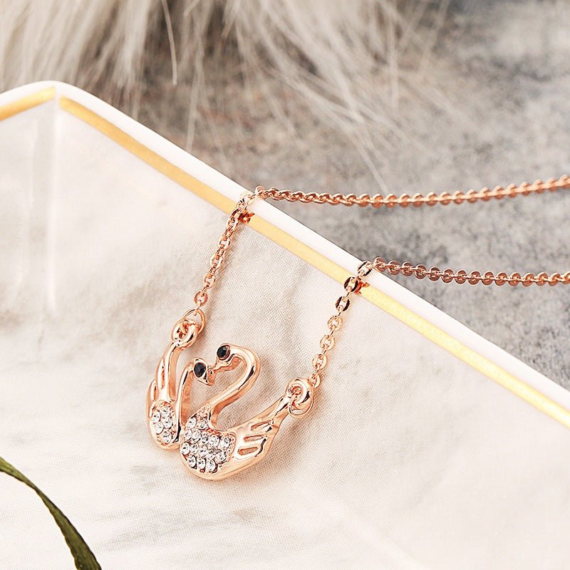 Swan Couple Necklace Rose Gold