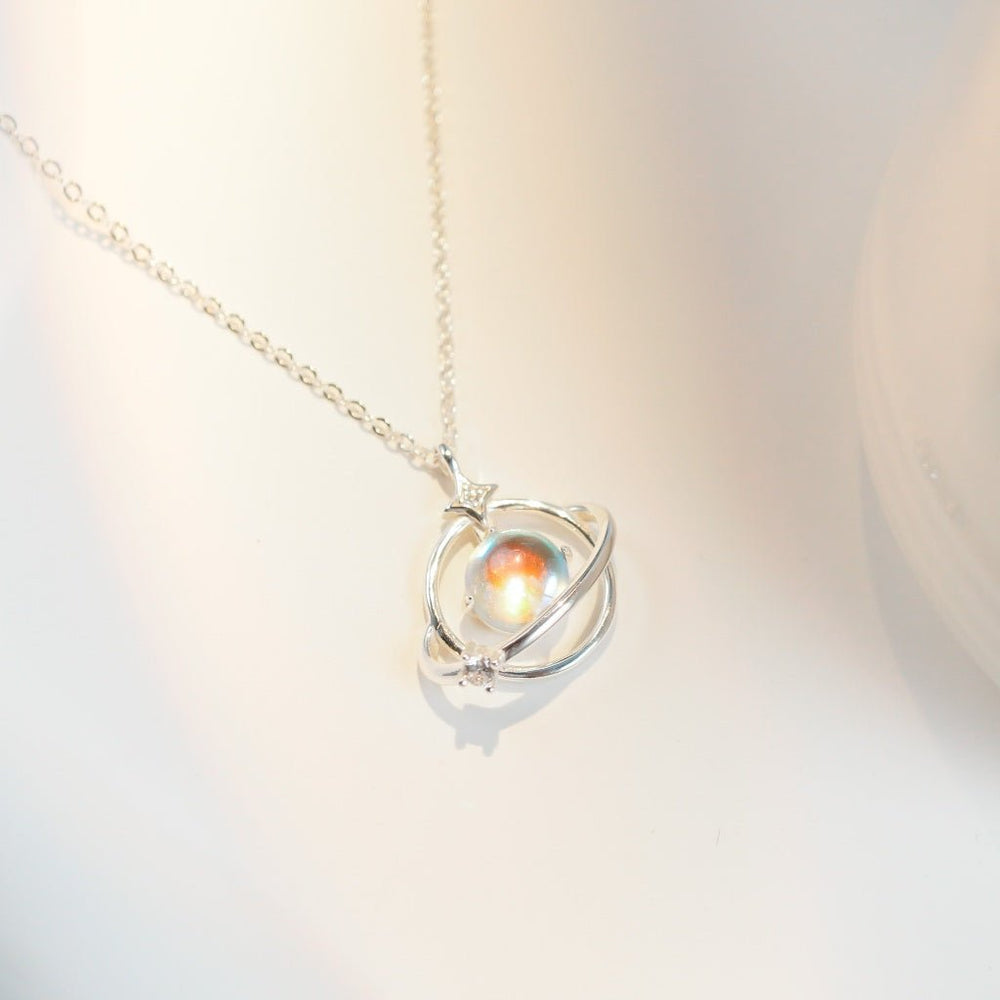 Crystal Ball Moonstone Necklace Silver