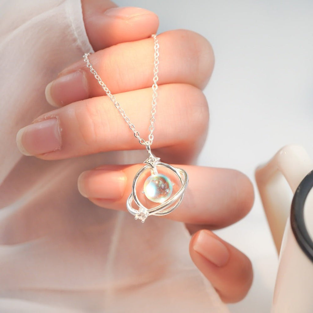 Crystal Ball Moonstone Necklace Silver