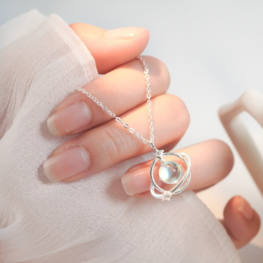 Crystal Ball Moonstone Necklace Silver