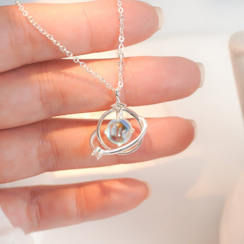 Crystal Ball Moonstone Necklace Silver