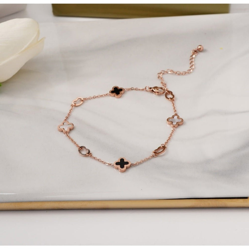 Clover Shell Inlay Anklet Rose Gold