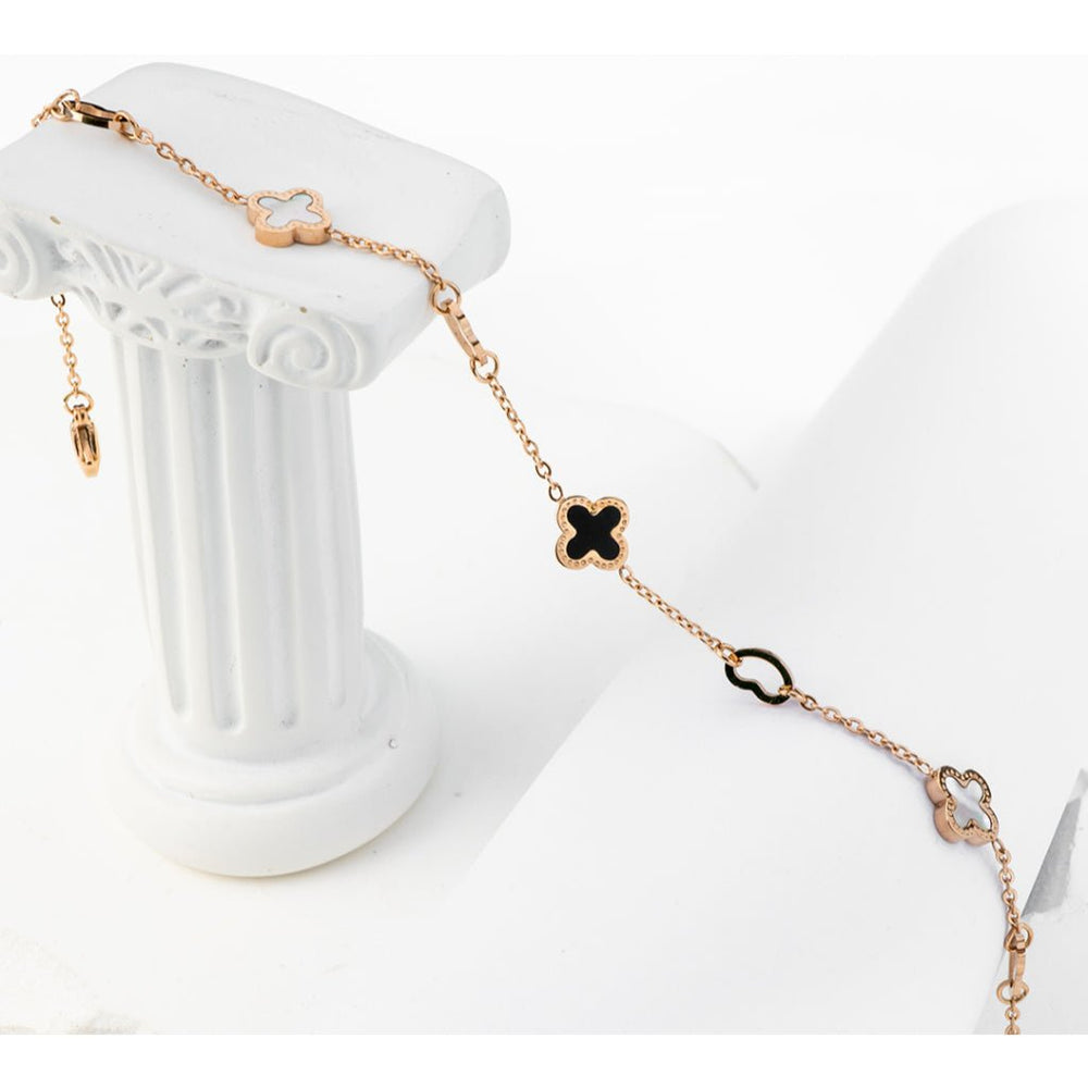 Clover Shell Inlay Anklet Rose Gold