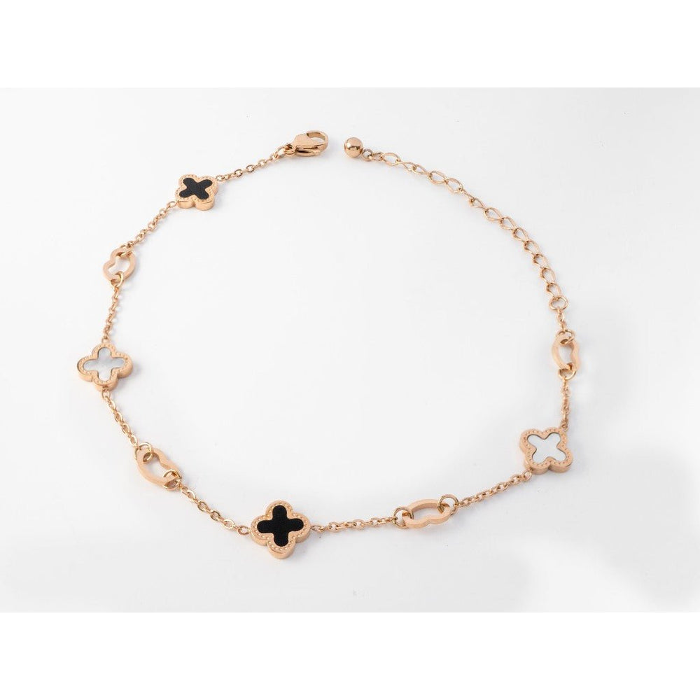 Clover Shell Inlay Anklet Rose Gold