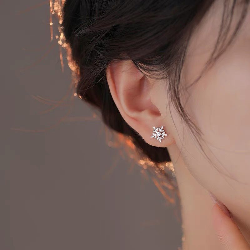 Snowflake Stud Earrings Silver
