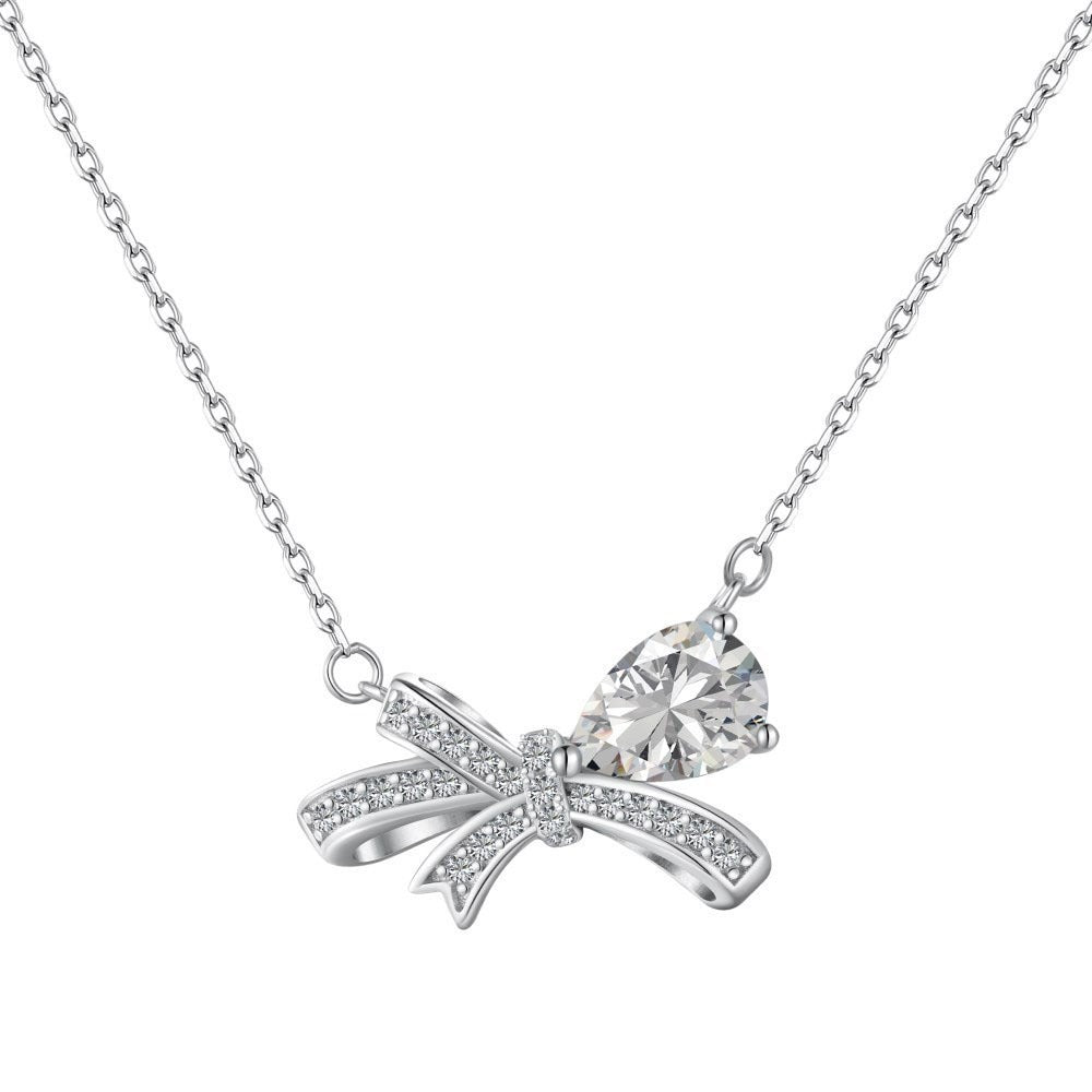 Teardrop Bow Necklace White