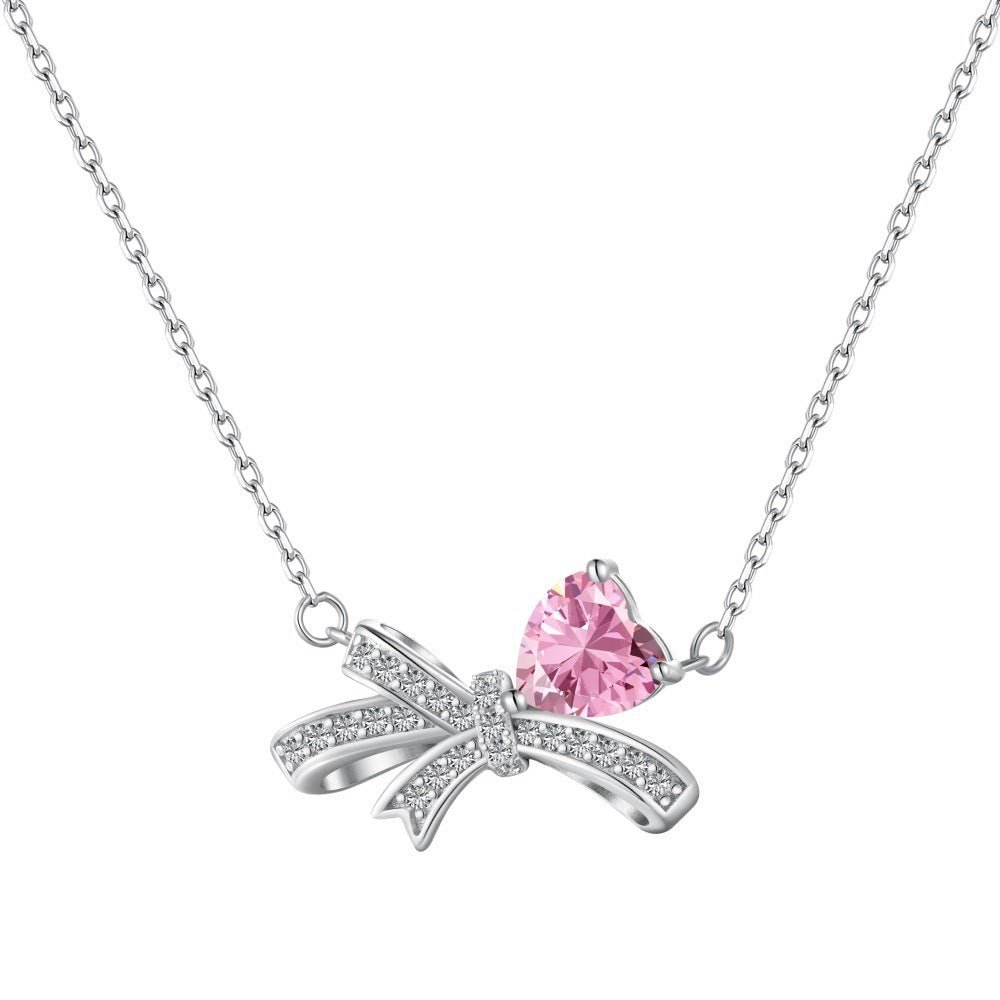 Teardrop Bow Necklace Pink