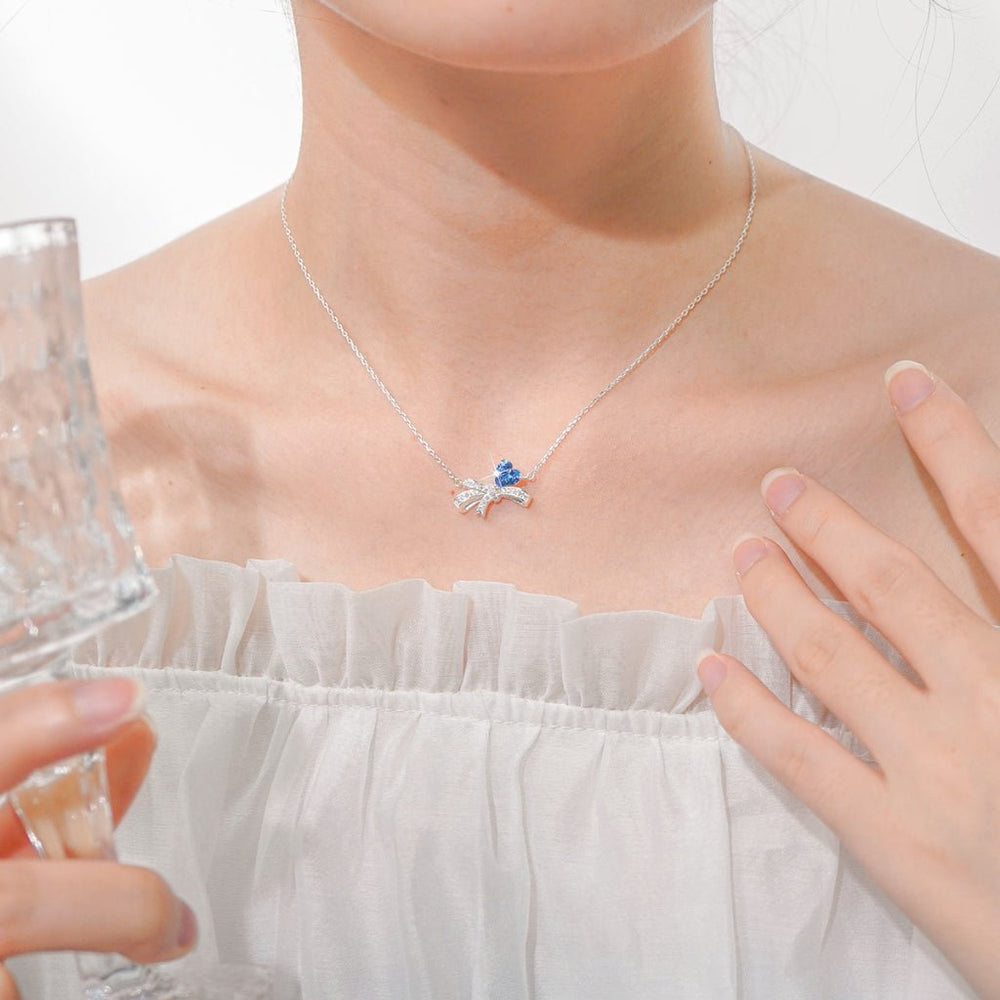 Teardrop Bow Necklace Blue