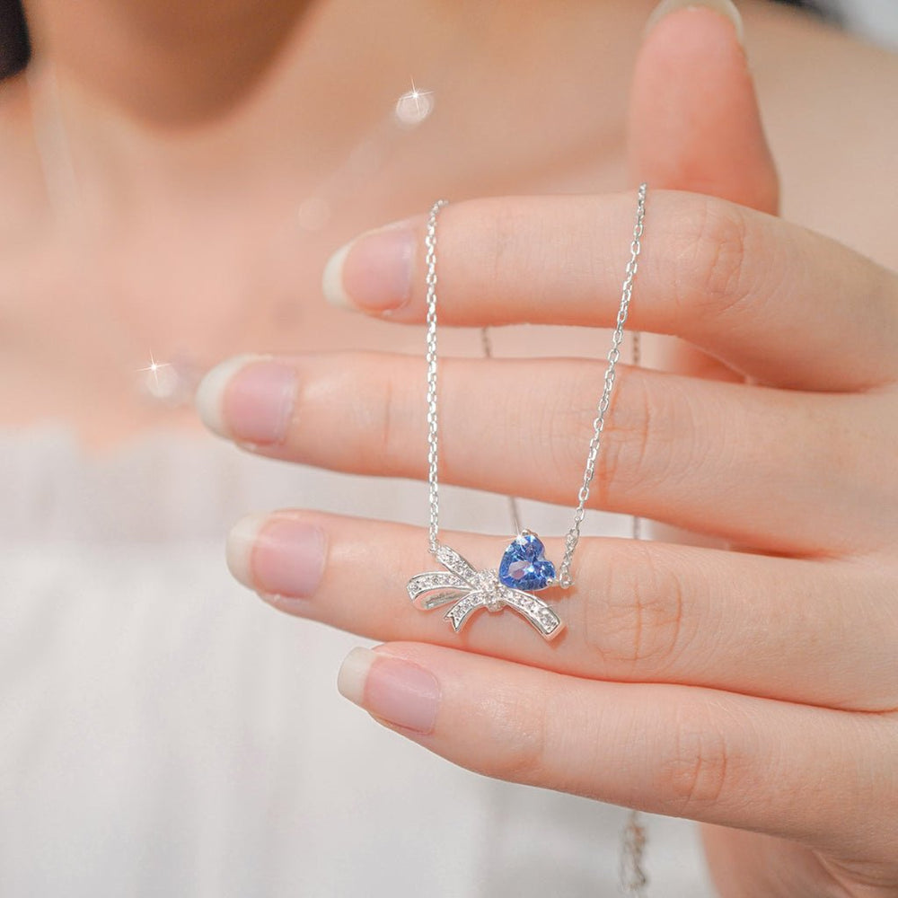 Teardrop Bow Necklace Blue