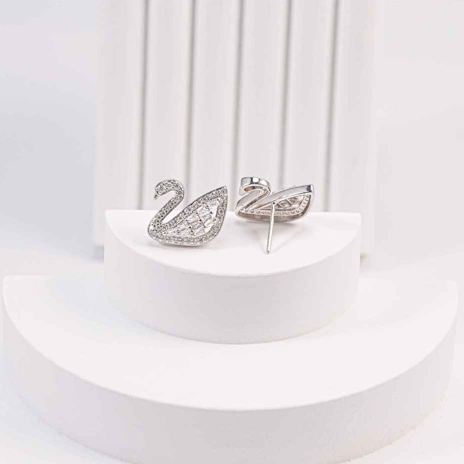 CDE Crystal Swan Silver Earrings CDE3262SV