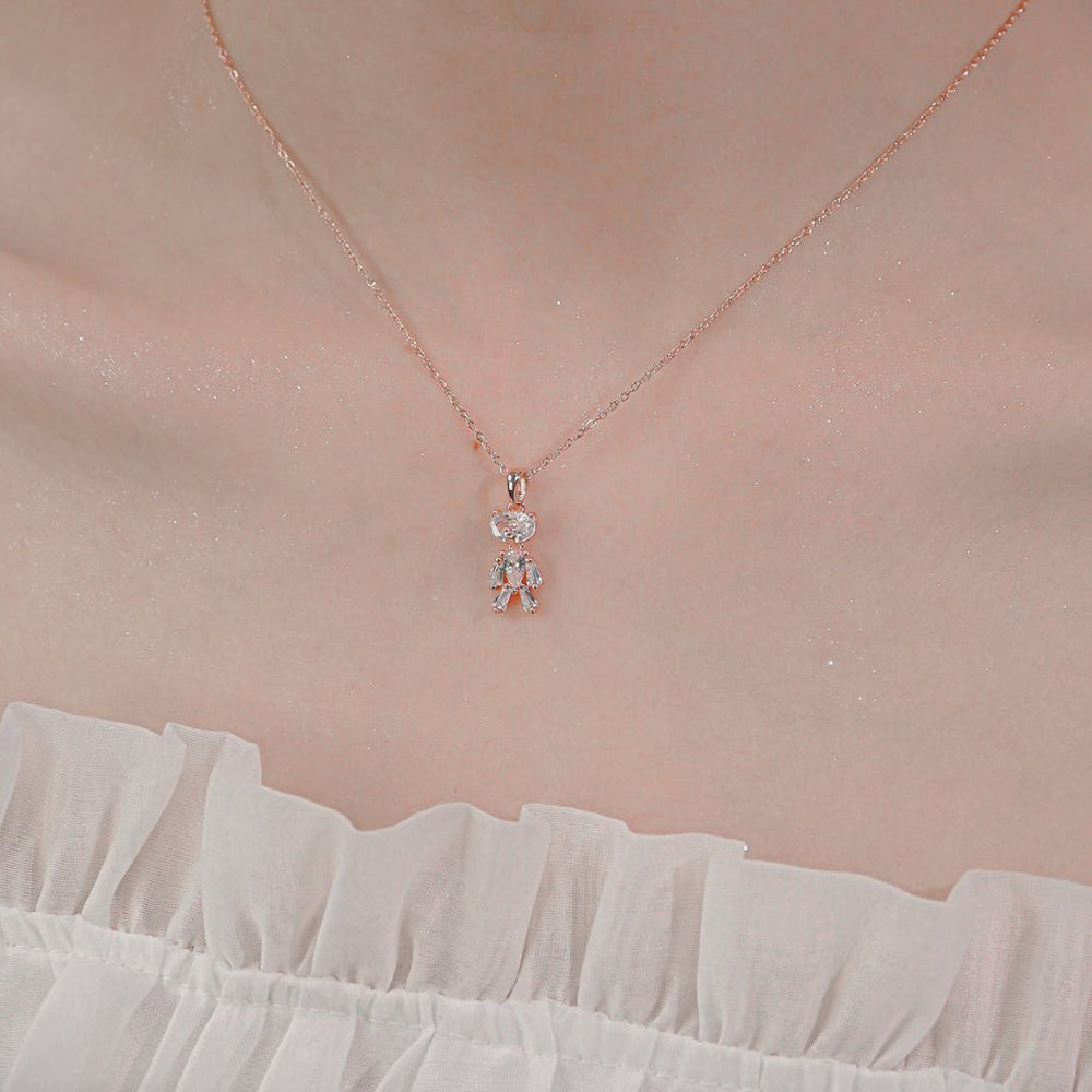 Crystal Teddy Bear Children Necklace Rose Gold