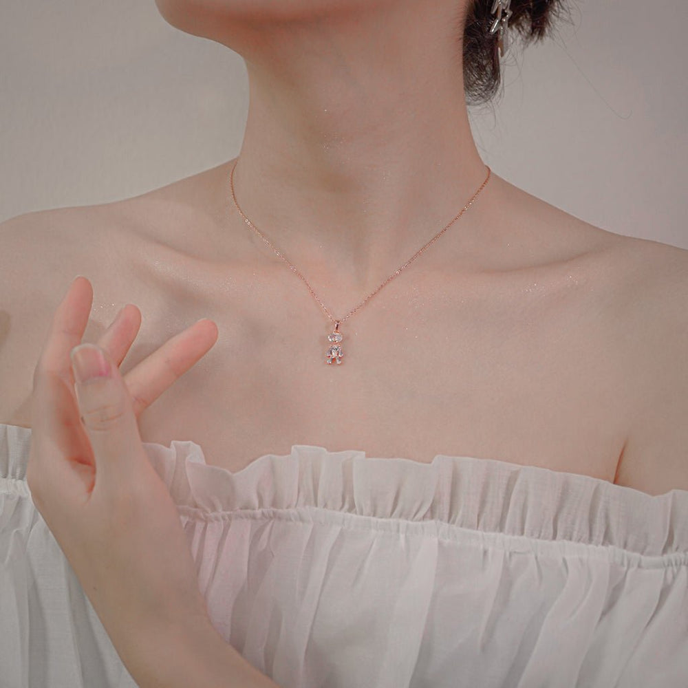 Crystal Teddy Bear Children Necklace Rose Gold