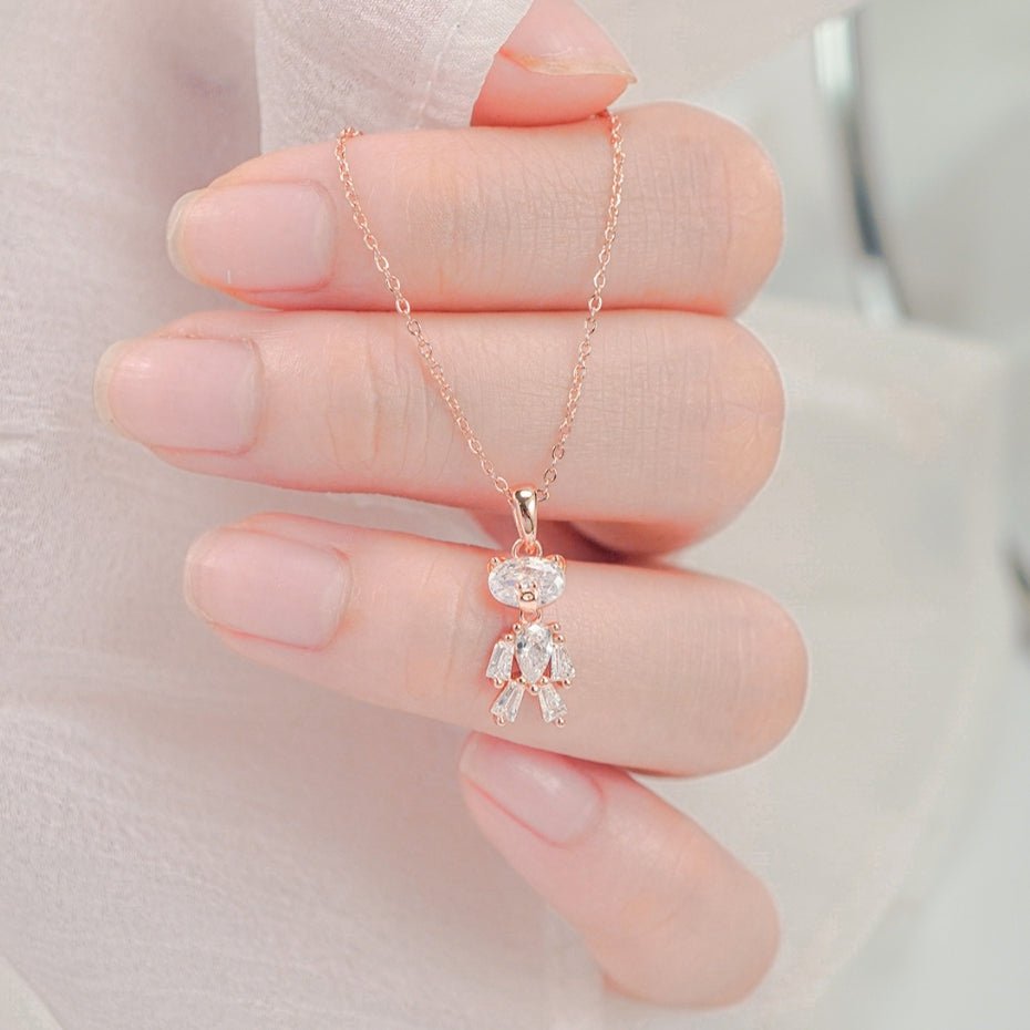 Crystal Teddy Bear Children Necklace Rose Gold